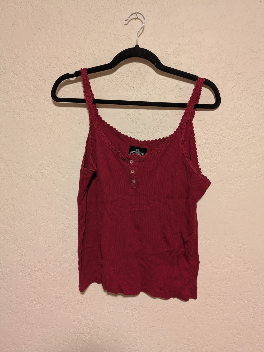Angie Lace-Trim Ribbed Camisole - Maroon